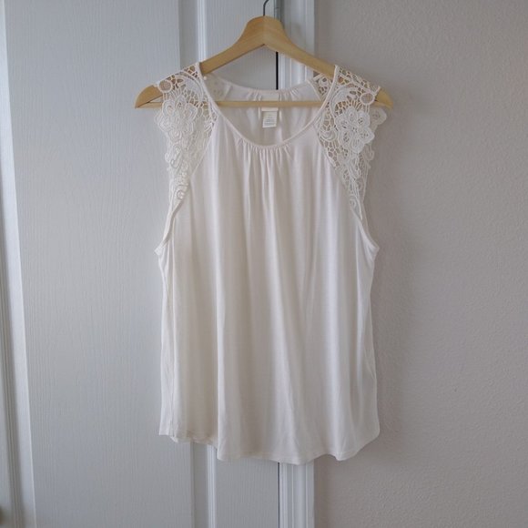 H&M Tops - H&M Lace Sleeve Cream Tank Top